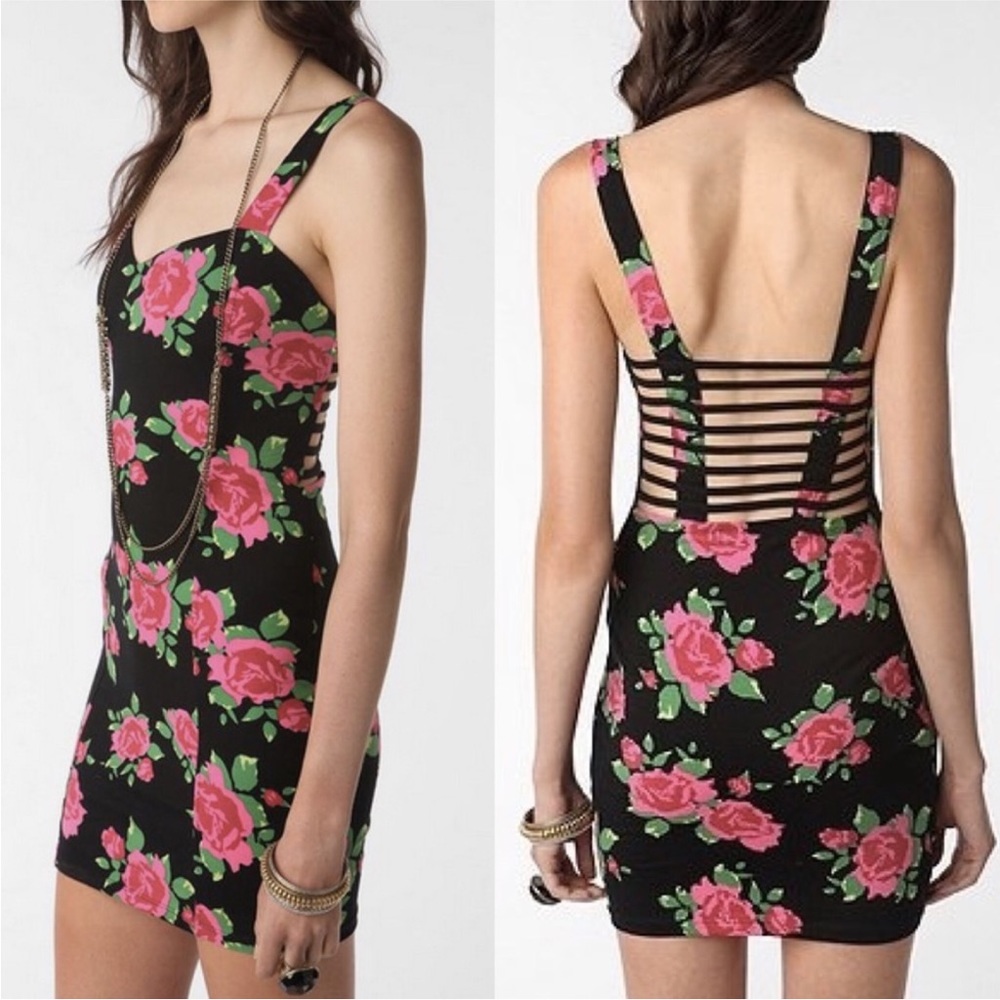 Motel Rocks Rose Mini Bodycon Cage Back Dress